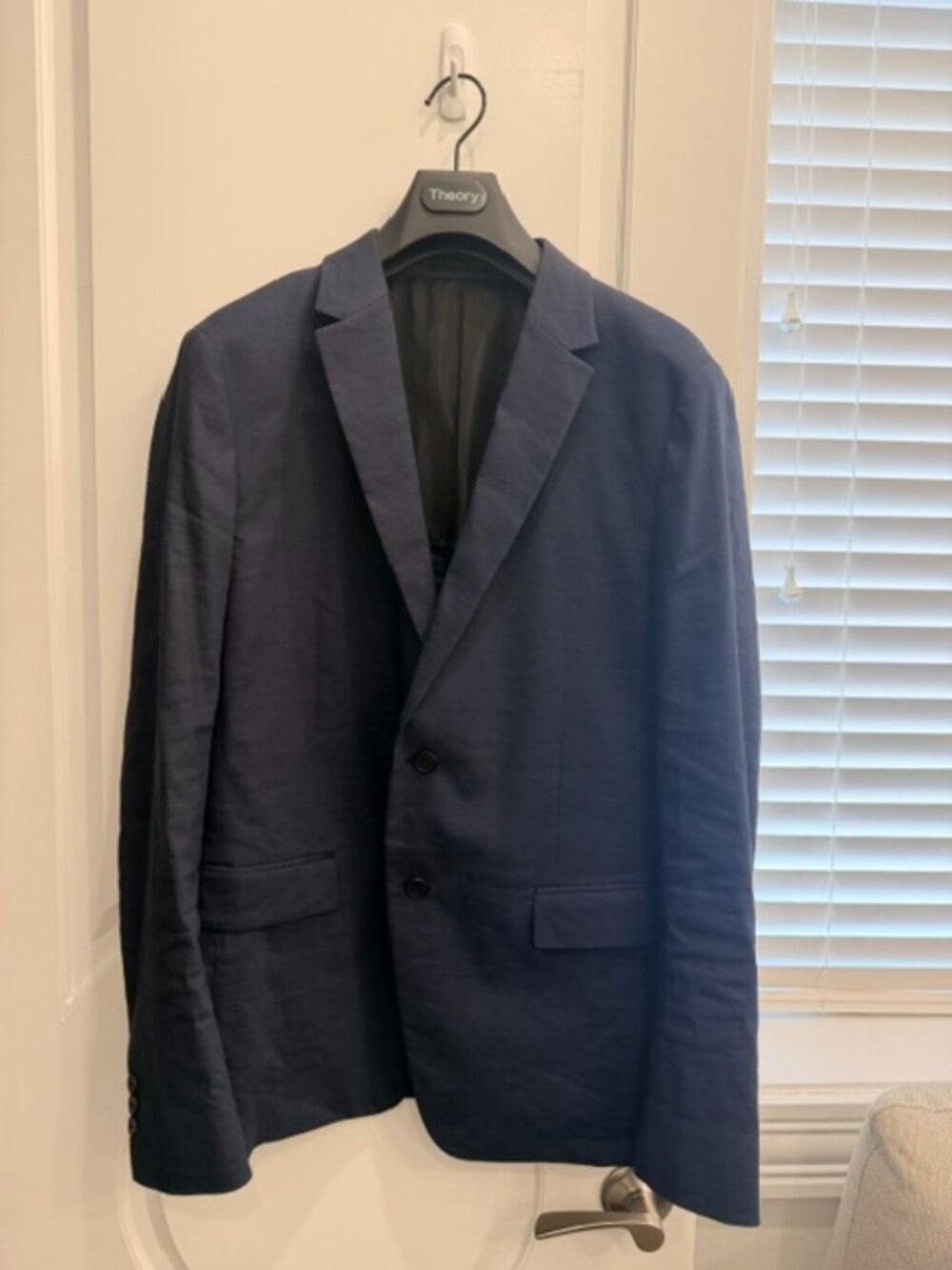 Theory Unstructured Suit Jacket in Stretch Linen- Size 42, Color Eclipse